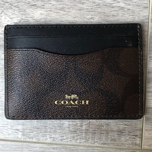 Coach signature color black flat card holder